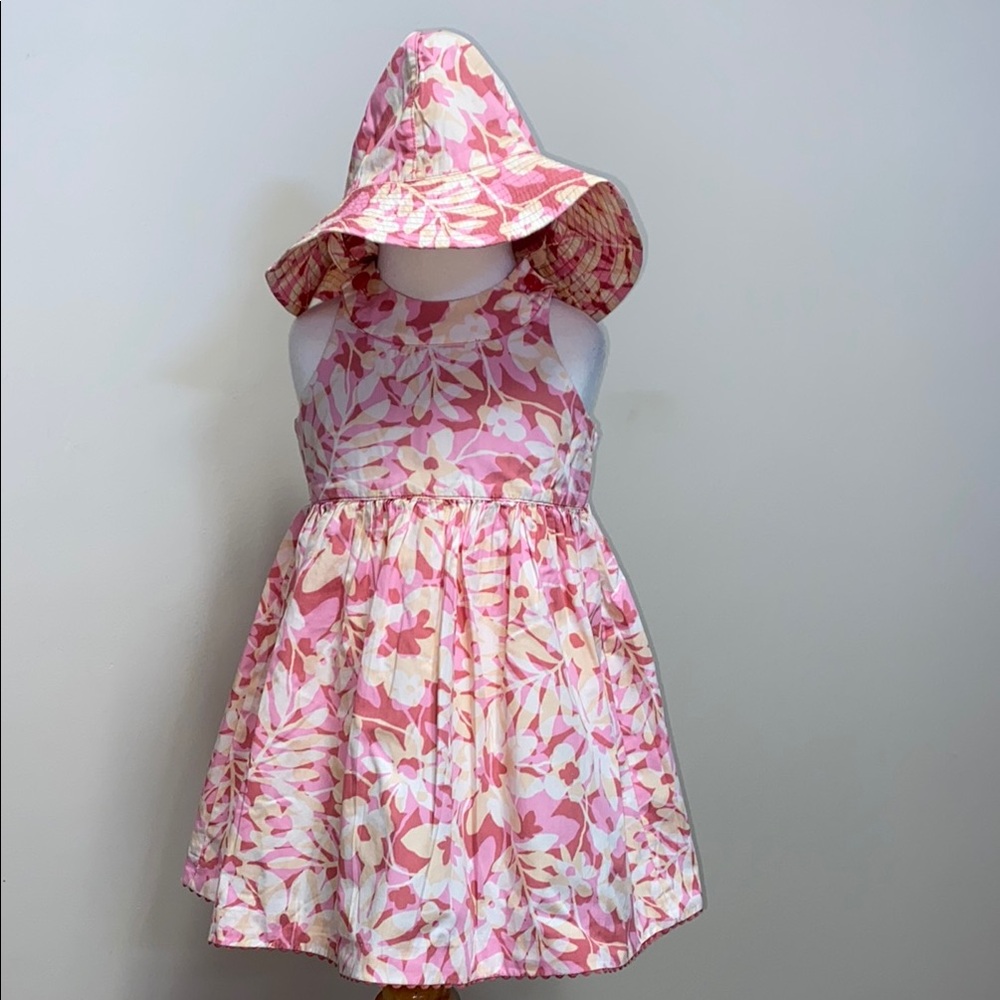 Gap Floral Pink peach sun Dress with matching Hat and bloomers size 2